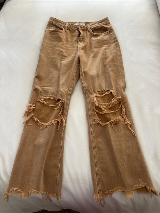 Vervet Denim - Distressed Wide-Leg Jeans in Tan — Women's Flare Jeans